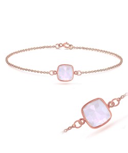 Rose Quartz Square Shape Bracelet BRS-234-RO-GP